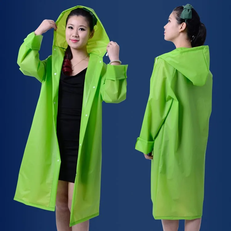 Over Knee Length Poncho Coat EVA Translucent Lovers Raincoat With Hood Waterproof Women Outdoor Rainwear,GIRL RAINCOAT,green