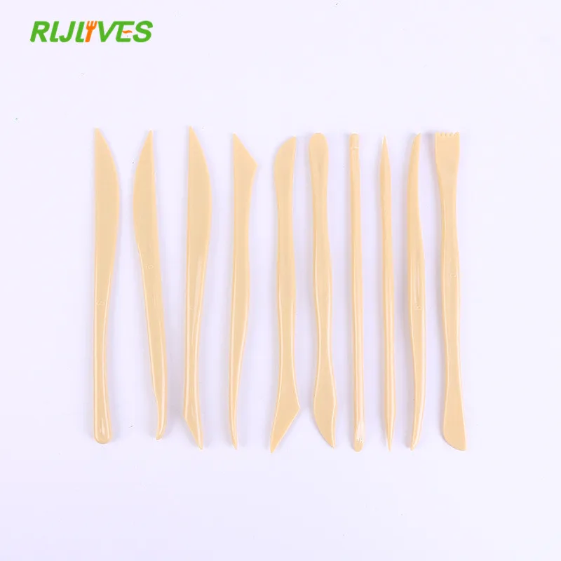 

10Pcs Plastic Carving Crafts Wooden Clay Sculpture Knife Pottery Sharpen Modeling Little Figurines Pottery Tools 15.5cm