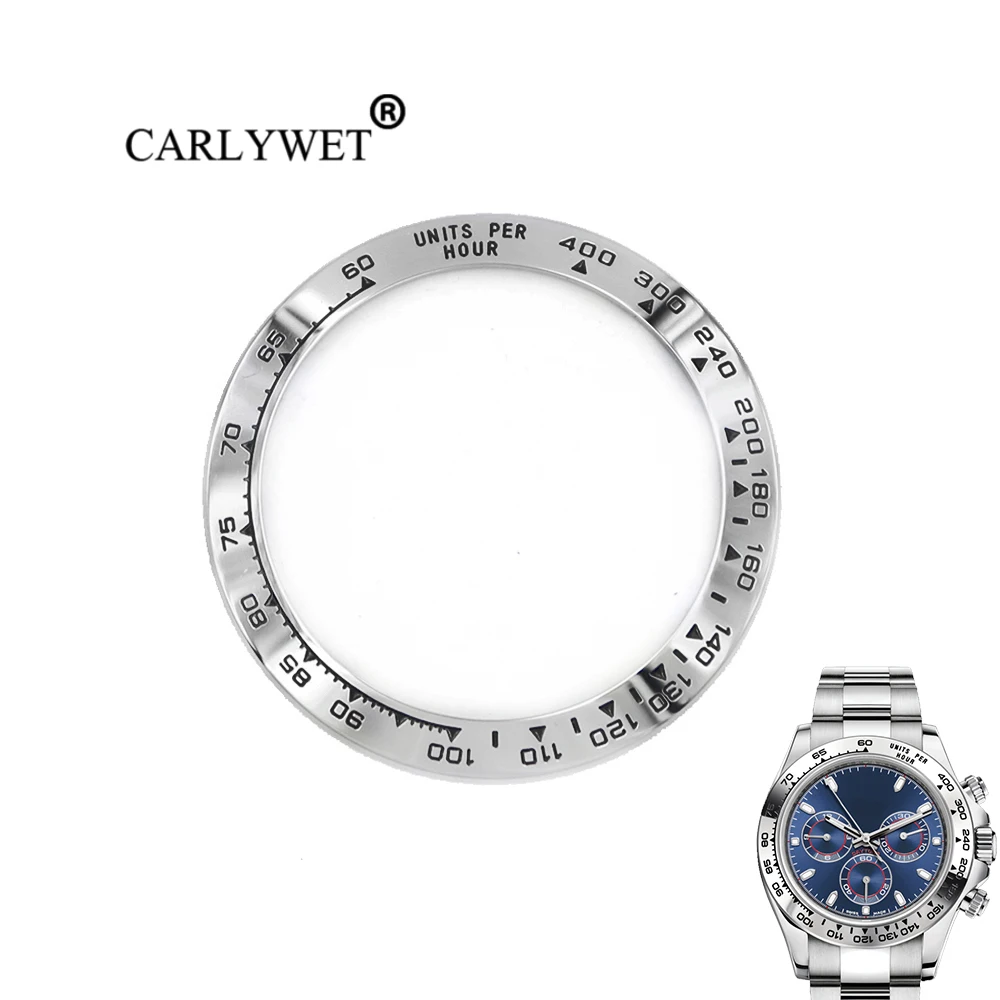 CARLYWET высокого качества 316L нержавеющая сталь серебро с черными записями 38,6 мм Безель для наручных часов для DAYTONA 116500-116520