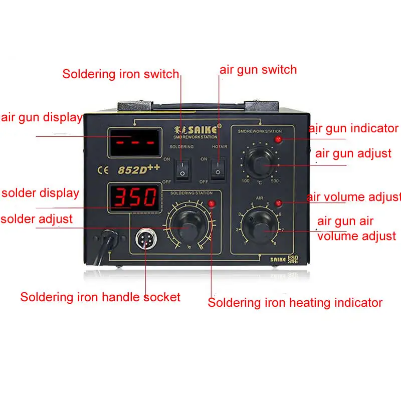 SAIKE 852D++ электрическая паяльная станция фена 2 в 1 сварочный комплект