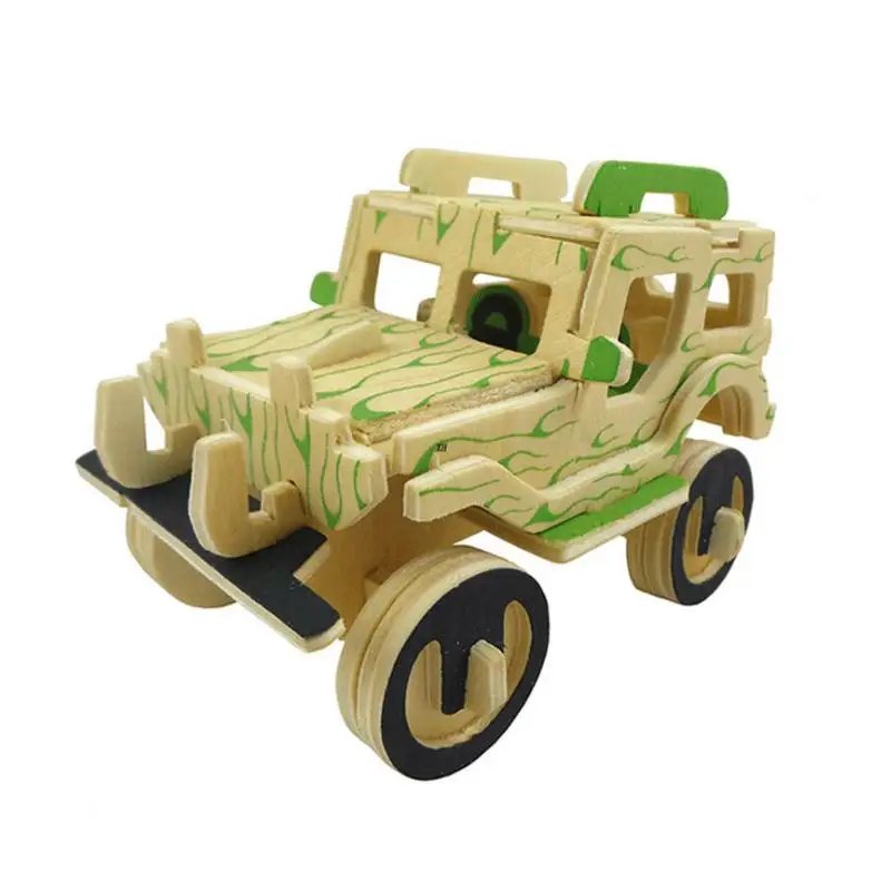 3D Wood Puzzle Children Jeep Car Vehicle Environmental Assemble Toy Education S