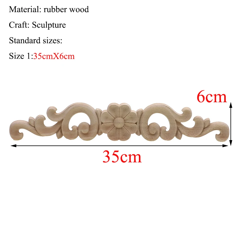 Прямоугольная резьба из натурального дерева аппликации для мебельного шкафа неокрашенные деревянные молдинги наклейка Винтажные Украшения Аксессуары - Цвет: 35cmX6cm
