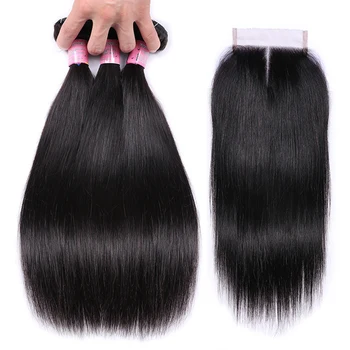 

Mstoxic Straight Hair Bundles With Closure 100% Peruvian Human Hair Bundles With Closure Remy Hair