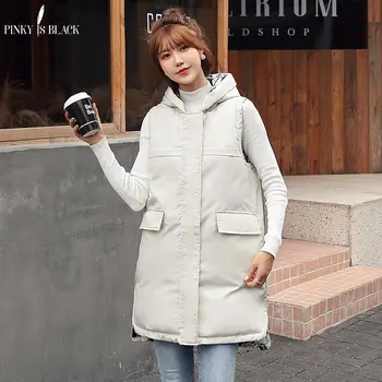 

PinkyIsBlack 2019 Two Sides Wear Pockets Women Winter Vest Cotton Padded Warm Thicken Ladies Tooling Long Coat Women Waistcoat