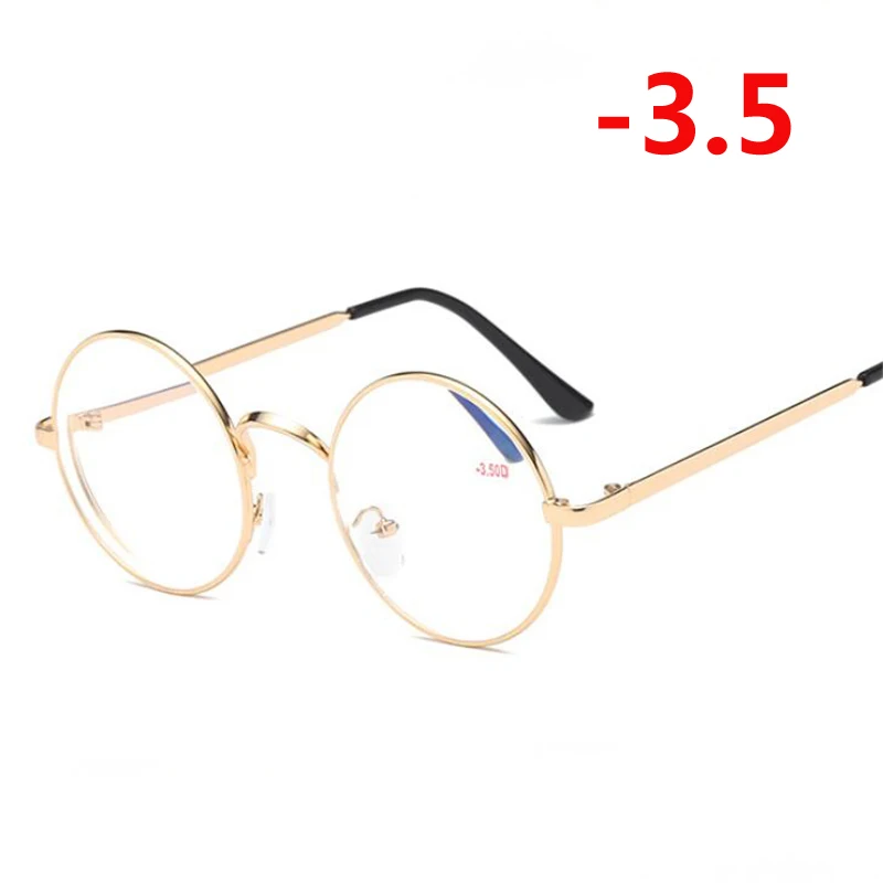 1,0-1,5-2,0-2,5 до-4,0 готовые очки для близорукости для женщин мужчин анти синий Llight короткие очки для коррекции зрения круглые очки для близорукости - Цвет оправы: Myopia 350