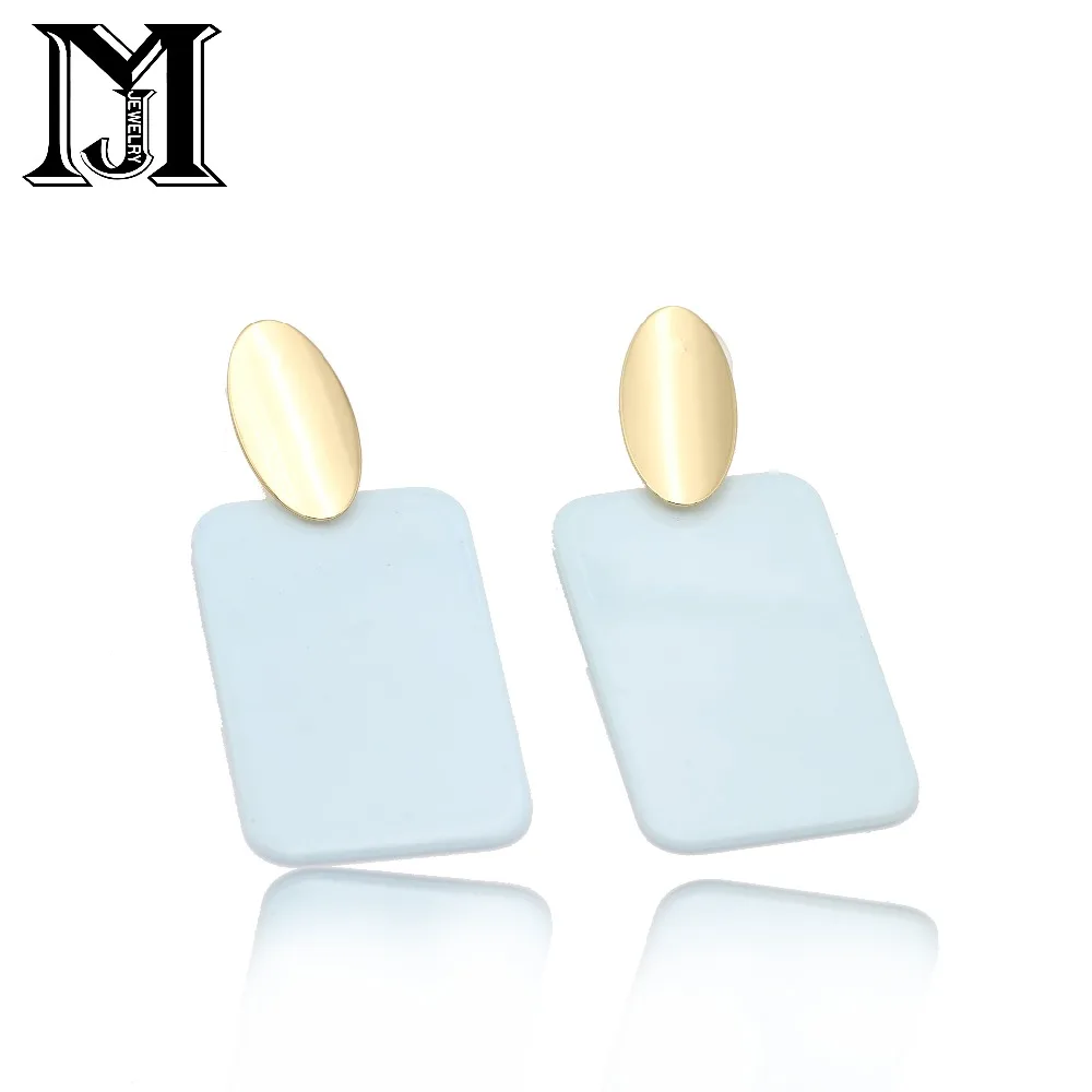 

JiaMu Korean Fashion Macarons Square Acrylic Vintage Retro Punk drop pendant Earrings six colors for wowen big drop earring