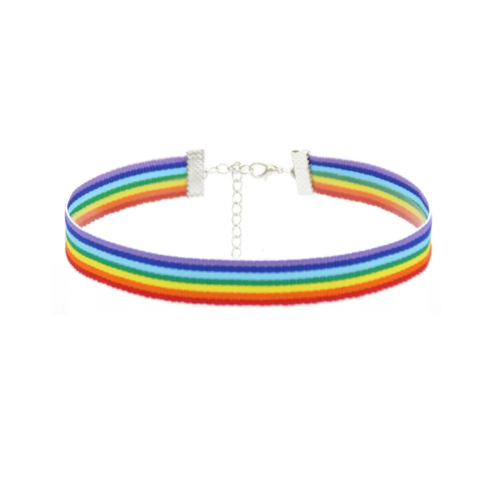 11% СКИДКА|Fashion Colorful Rainbow Choker Necklace Clavicle Chain Ribbon F...