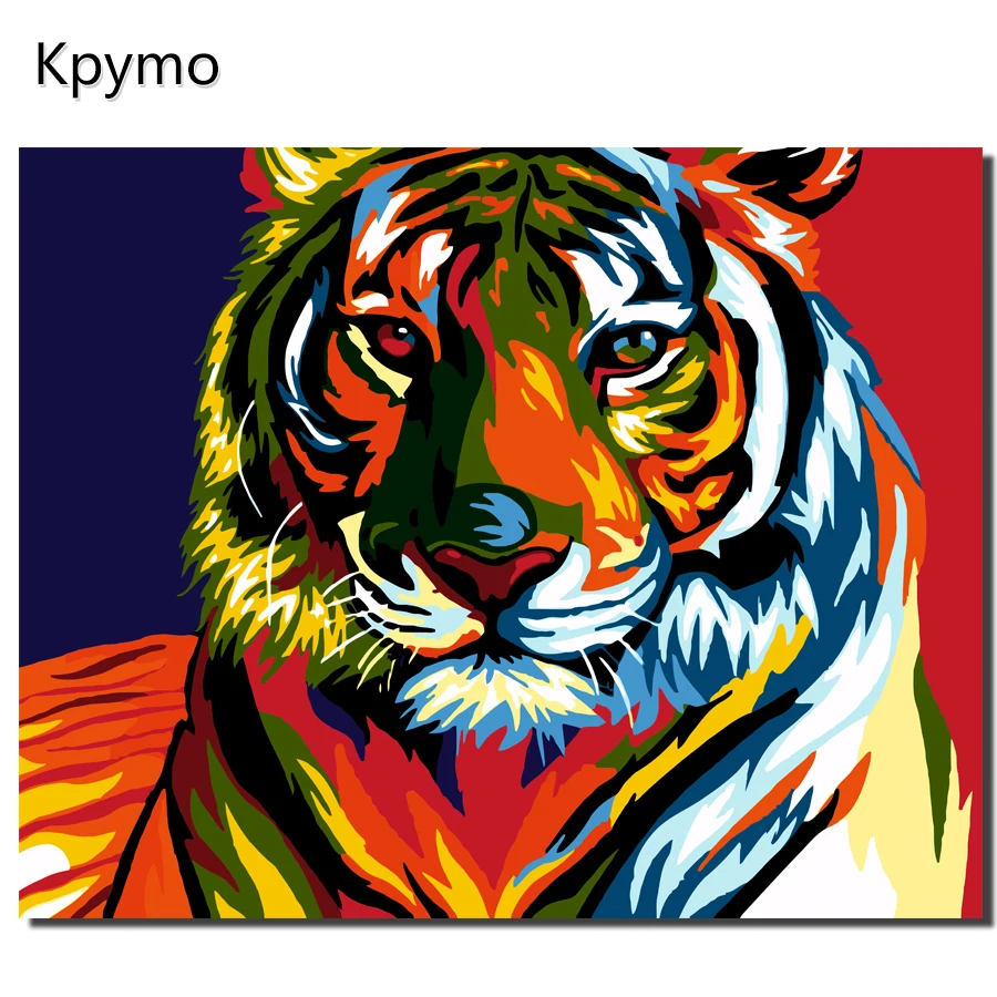 

Kpymo Frameless Colorful Tiger Animals Painting By Numbers Home Decoration Modern Wall Art Canvas Acrylic Picture Gift For Child