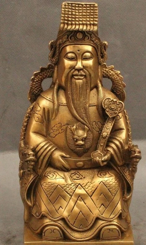 

10" China Chinese Taoism Deity Brass Dragon God of Heaven Jade emperor Statue