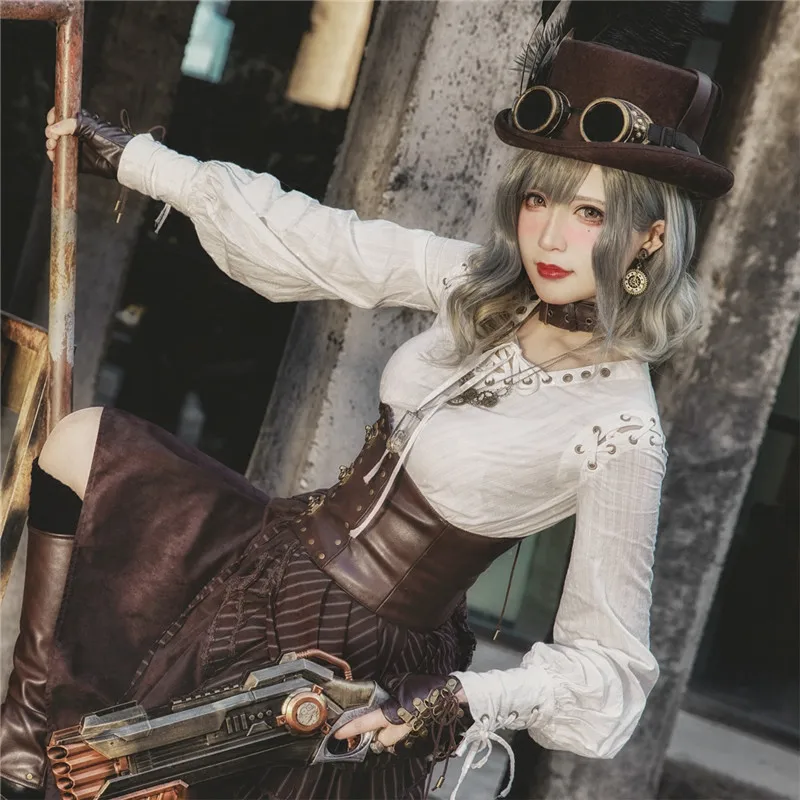 

2019 New Women Steampunk Retro Bandage Lace up Shirt White Medieval Renaissance Long Sleeve Cotton Top Shirt Cosplay Costume