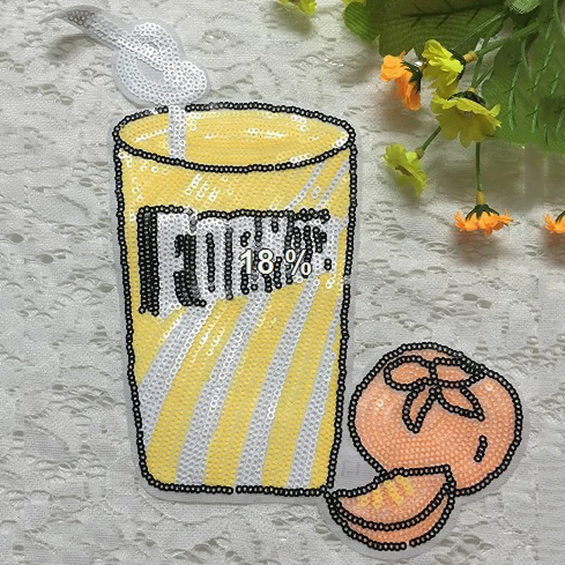 5pcs 2016 Coffee Cup Sequined Patches Embroidery Patch For Clothing