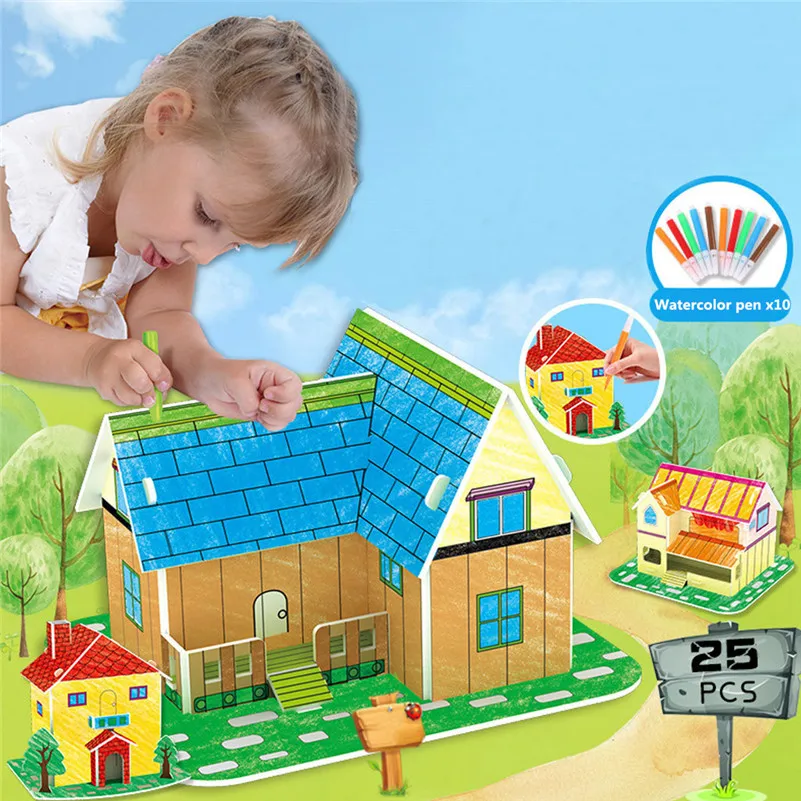 

DIY Hand Drawing 3D Toy Model Cardboard Puzzle Assembled The Gift For Kids Toy Educational Toy for baby girl boy children E1