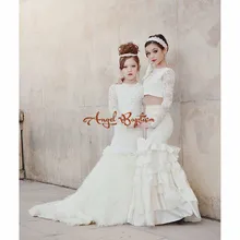 Кружевное платье с длинным рукавом с цветочным рисунком из двух частей белого цвета/цвета слоновой кости красивые вечерние платья для детей на свадьбу