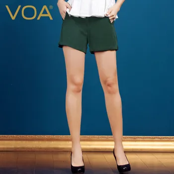 

VOA Heavy Silk Shorts Female Models 2017 Summer Casual Wild Solid Dark Green Color Straight Hot Shorts K5037