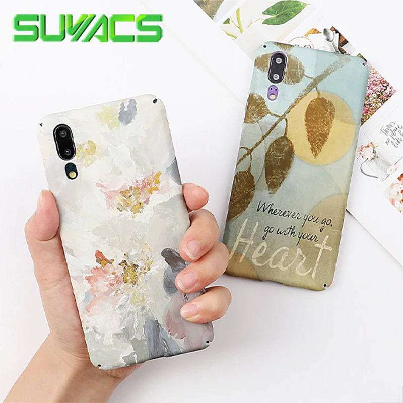 

SUYACS Vintage Leaf Watercolor Phone Case For iPhone 7 8 Plus XR XS Max Huawei P30 P20 Honor Mate10 20 Nova4 Hard PC Back Cover
