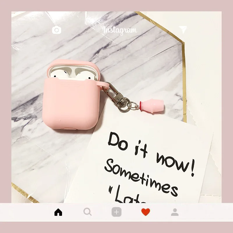 Pink Простой милый молочный брелок силиконовый чехол для Apple AirPods защитный чехол Bluetooth беспроводной чехол для наушников для AirPods Capa - Цвет: Pink