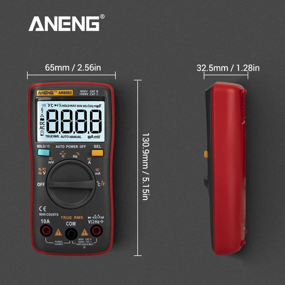 ANENG AN8002 Цифровой мультиметр 6000 отсчетов подсветка AC/DC Амперметр Вольтметр Ом крокодил Перемычка провода тестовый провод