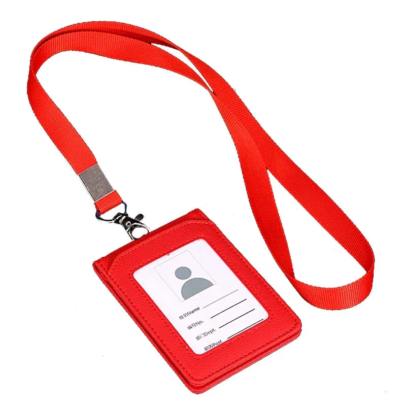 Кожаный бумажник для работы и офиса, держатель для карт, ремешок, 5 слотов, держатели для банковских карт, держатель для ID карт, аксессуары, портативный легкий - Цвет: Красный