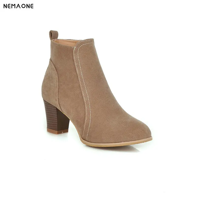 

New 6cm high Heels women boots rouned toe ladies ankle Boots party dress shoes woman large Size 41 42 43