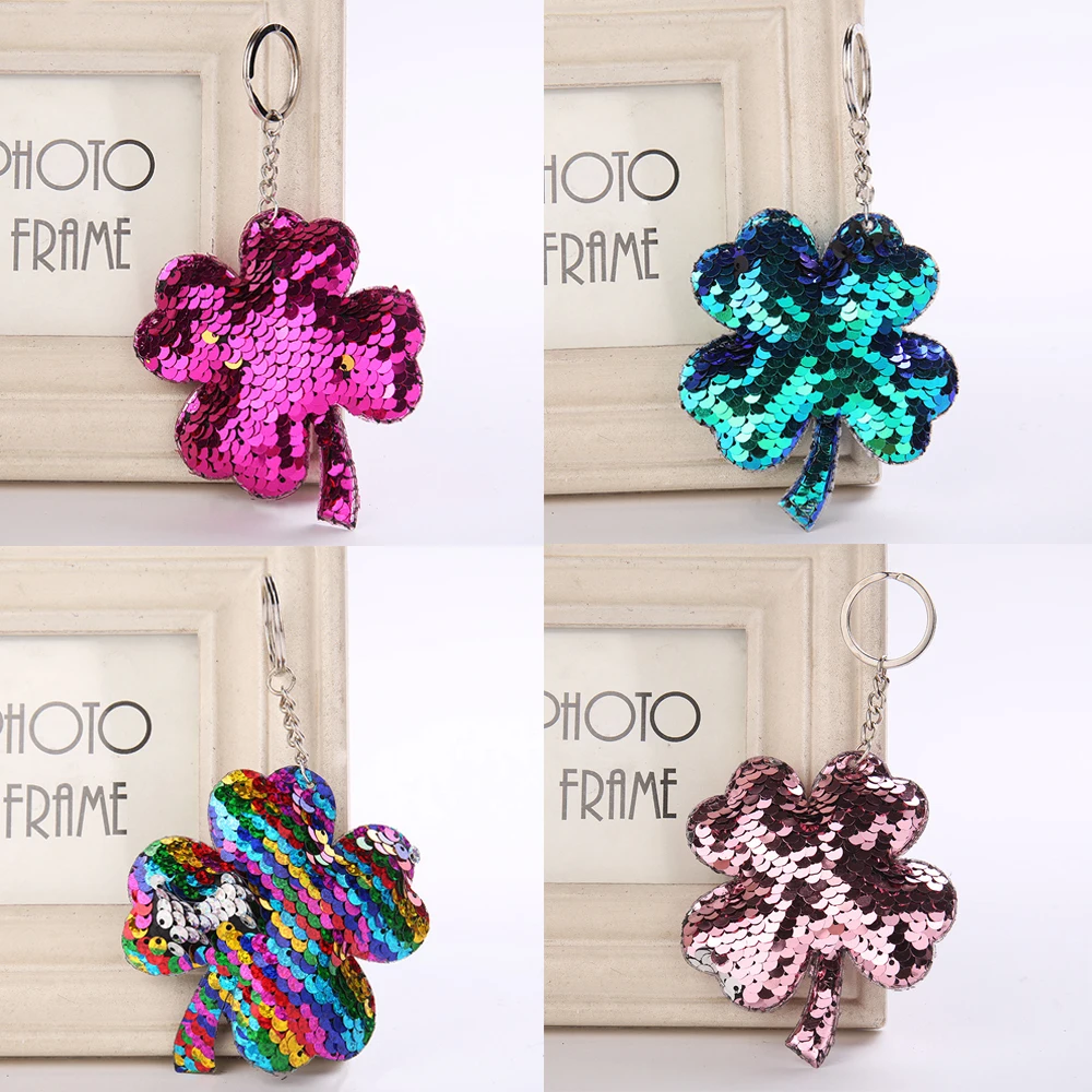 

1PC Fashion Mermaid Sequins Handbag Pendant Four Leaf Clove Pattern Women Handbag Pendant Fashion Bag Accessories Kids Best Gift