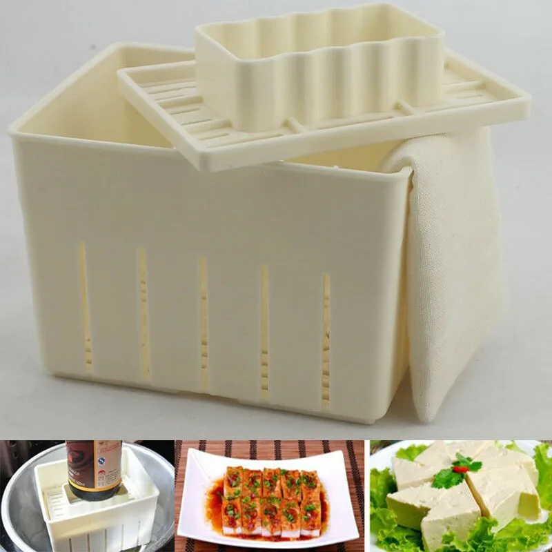 OLOEY DIY Plastic Tofu Press Mould Homemade Tofu Mold Soybean Curd Tofu Making Mold with Cheese Cloth Kitchen Cooking Tool Set