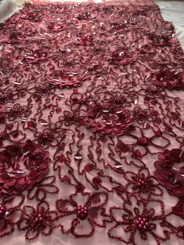 

Nigerian Lace Fabrics for Wedding 2019, African French Lace Fabric High Quality 3D Lace,Red Lace Beadeds/Big Sequins Applique