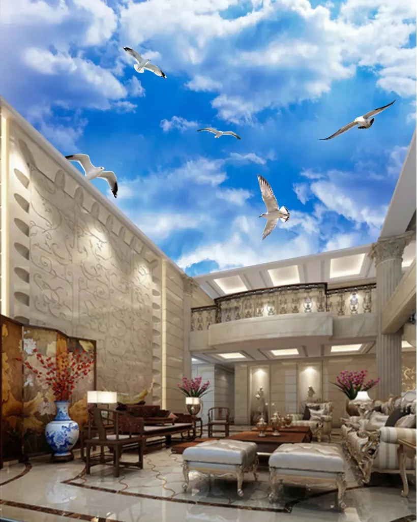 

Blue sky cloud ceiling Large Mural Waterproof Canvas Self-adhesive Removable Sticker 3D Living Room Bedroom Ceiling Wallpaper