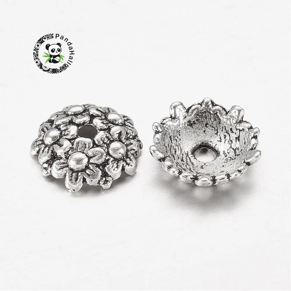 

50pc Tibetan Silver Flower Bead Caps for Jewelry Making 11X3.5mm hole: 2mm