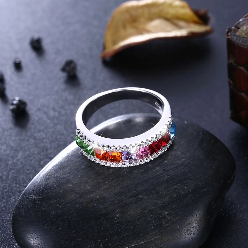 Женские кольца с кристаллами Swarovski яркие обручальные из стерлингового серебра 925