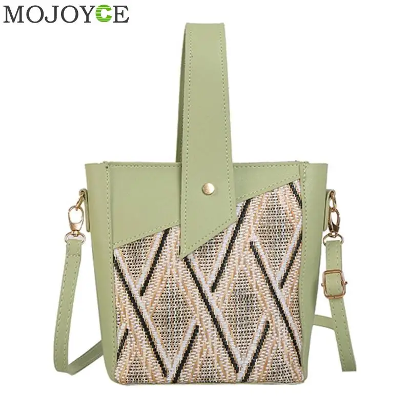

Ladies Girls Casual Fashion Vintage Woven Straw Shoulder Crossbody Top-handle Bags Bucket Women Summer Beach Messenger Handbags