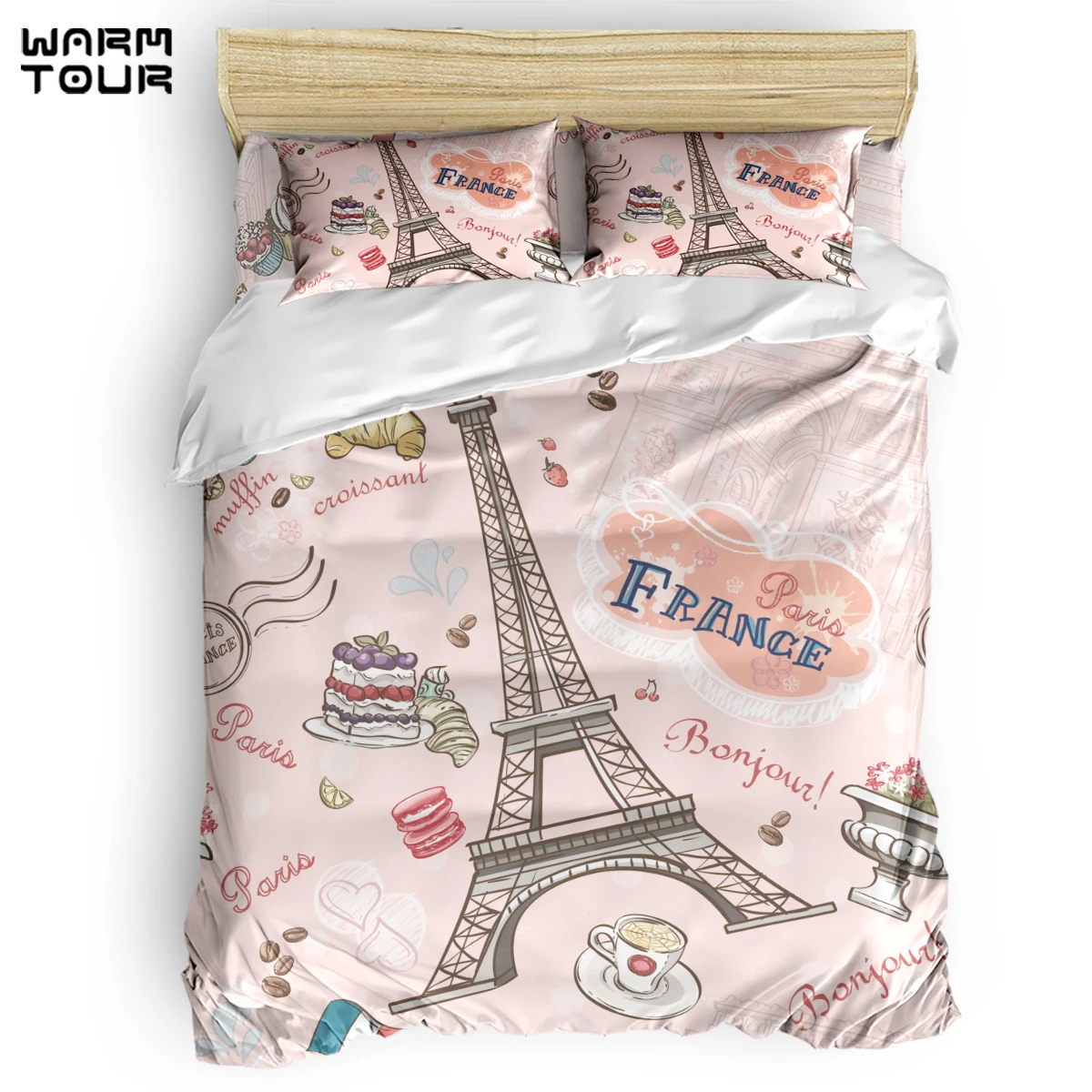 WARMTOUR funda nórdica Rosa Retro Torre Eiffel, juego de cama de 4 piezas,  métodos de envío DHL|Juegos de ropa de cama| - AliExpress