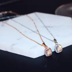 Простой стиль с кристаллами модные кулон Цепочки и ожерелья для Для женщин ретро винажные классические Розовое золото Цвет кубический