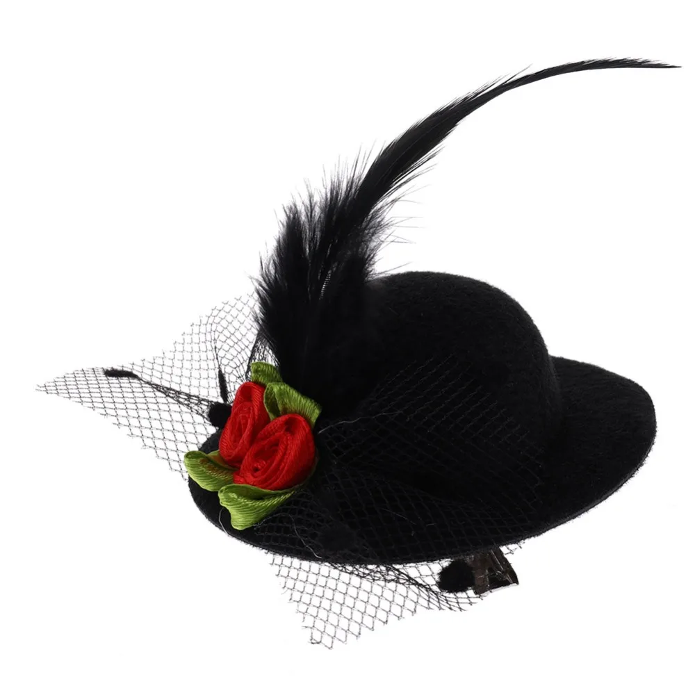 

Cute Hat Hair Baby Girls Party Net yarn Shiny Hair Clip Children's Hat Headband Feathered Flowers Hair Accessories Hairpins