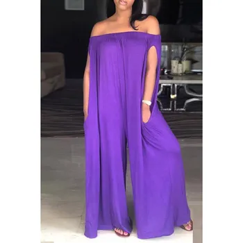 

2019 Summer Plus Size Loose Jumpsuit Solid Off Shoulder Playsuit Casual Sleeveless Overalls