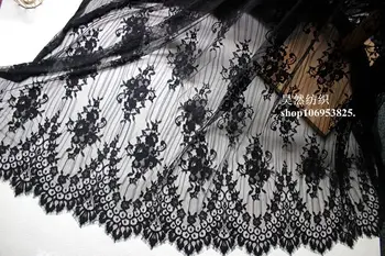 

3 meters one piece latest women coat dresses making lace Nice! Good quality scallop edging eyelash lace fabric Black, Off white!