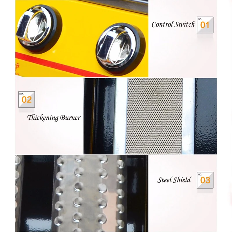 GZZT LPG Gas Grill BBQ Grill 3 Burners Smokeless Environmental Grill With Stainless Steel Shield Buy One Get One Meat Skewer