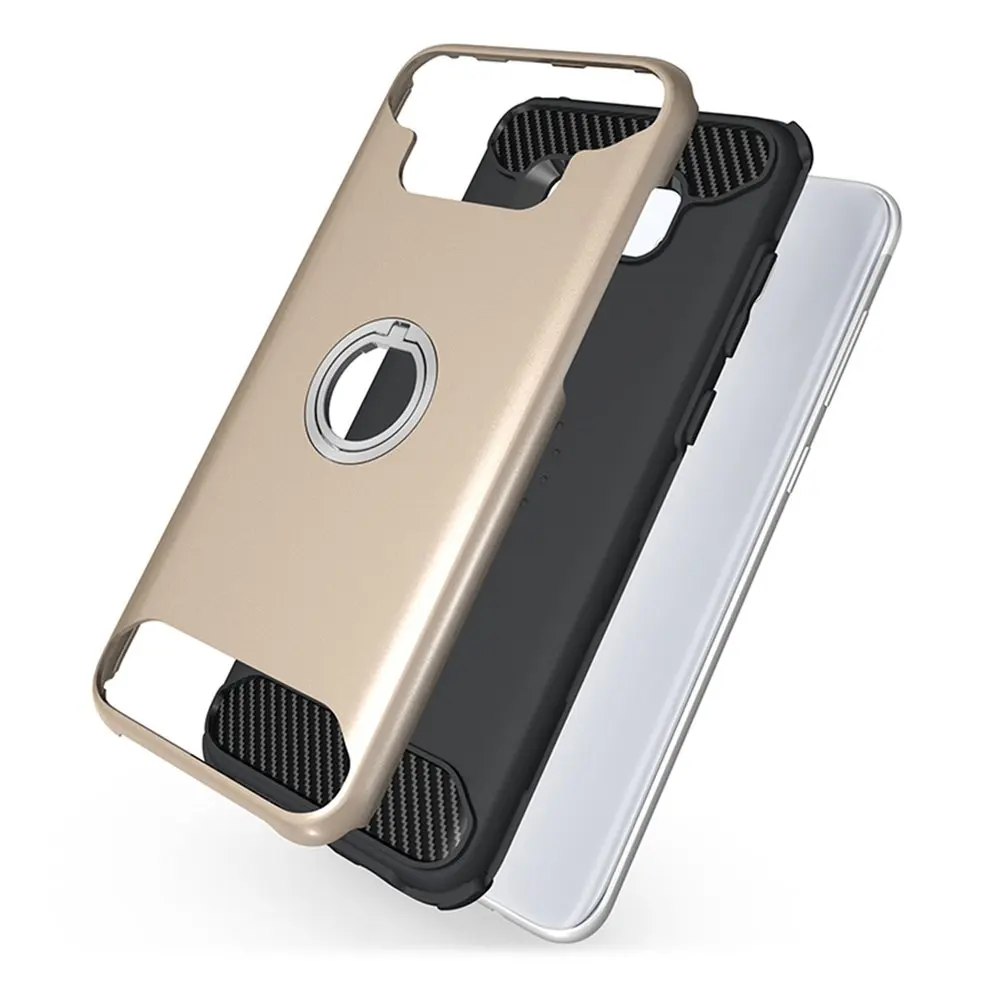 

2 Pcs Phone Drop Resistant Solid Gold Color Protective Case Soft Case With Finger Ring For Samsung S8 Plus Mobile Phone Shell