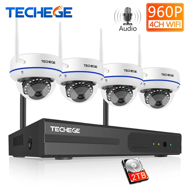 Techege 4CH Wireless NVR 960P CCTV WiFi System 1.3MP IR Outdoor indoor Vandalproof IP Camera Security Video Surveillance Kit