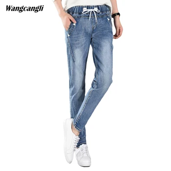 

2019 new Jeans woman elastic vintage embroidered Denim Pants women decoration pockets boyfriend trousers Women plus size 5XL