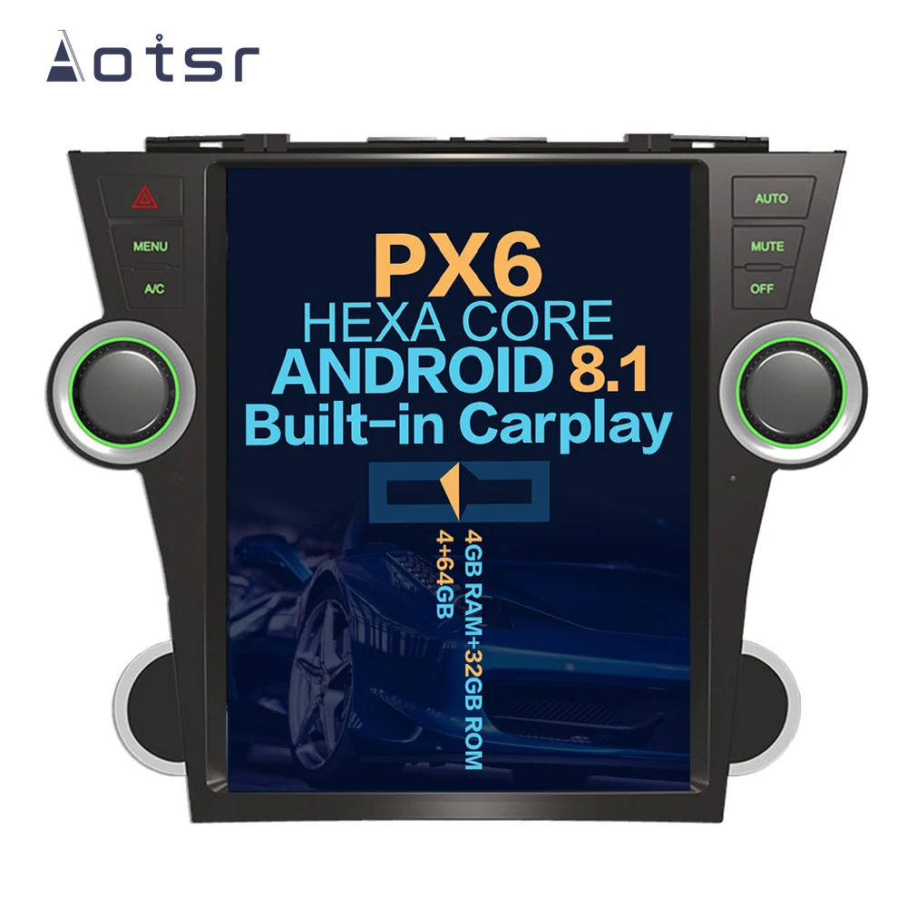 

Aotsr Tesla 12.1"Vertical screen Android 8.1 Car DVD Multimedia player GPS Navigation For TOYOTA Highlander 2007-2013 carplay