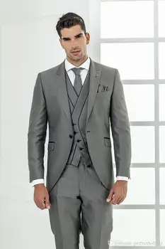 Ceny Najnowsze Wzory Płaszcz Pant Szary Włoski Prom Mężczyźni Garnitur Slim Fit 3 Sztuka Tuxedo Niestandardowy Stylowy Blazer Groom Garnitury Terno Masculino T3