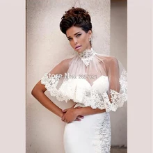 Горячая распродажа дешевые свадебные куртки из тюля с кружевной аппликацией/Болеро Свадебные Куртки на заказ с высоким горлом