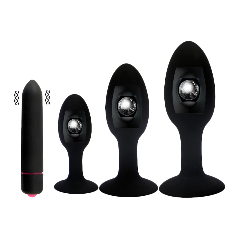 Silicone Anal Plugs With Metal Ball Inside 10 Frequency Prostate Massage Bullet Vibrator Adult Gay Products Sex Toys for Women |