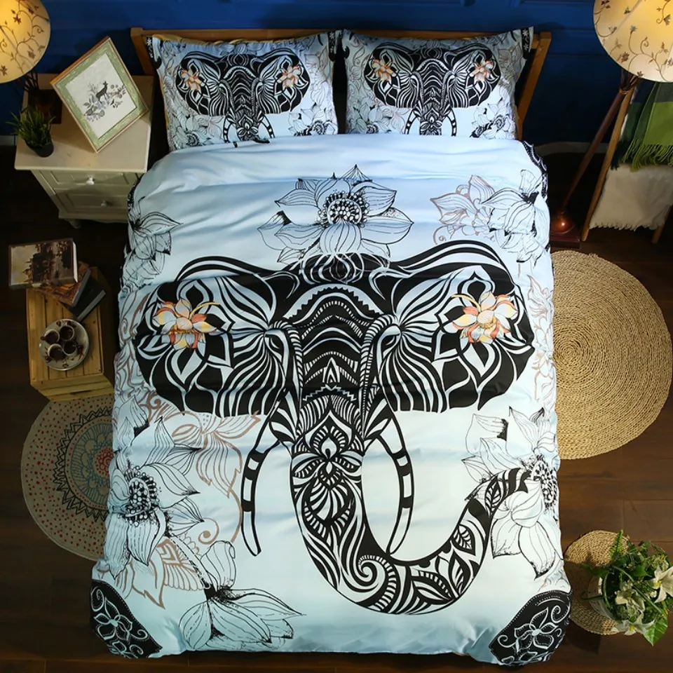 Lai Yin Sun 3D Animal Bedding set Bohemian style bed linens Duvet cover Pillowcase Lotus Elephant Bohemia Twin Full Queen King