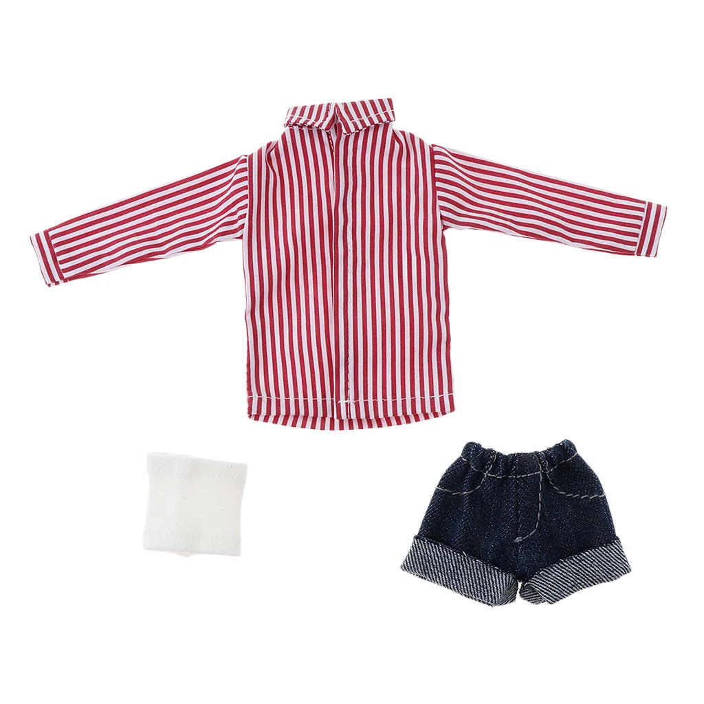 

Doll Clothes 1/6 Dolls Accessories Handmade 30cm Girl Doll Clothes Striped Shirt And Pants Set Red