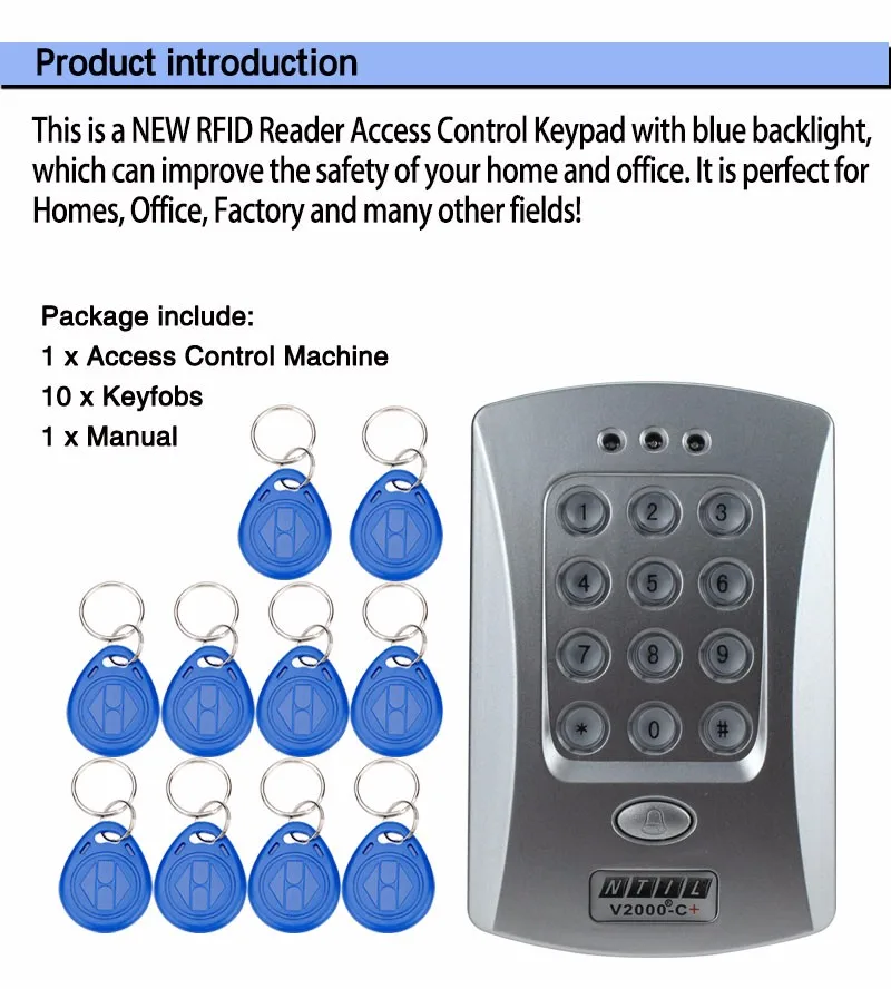 V2000-C RFID card reader keypad controller for access control door locks system support extra reader 1000 users digital locks - Famidy.com