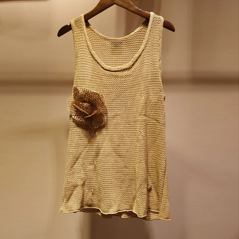 

2019 summer new knit vest Women's casual vest mesh loose vest shirt perspective hollow sleeveless high quality vest top
