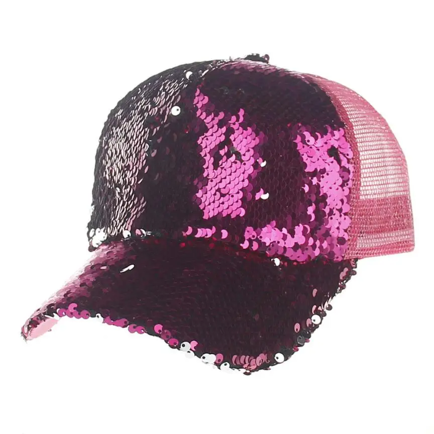 Новое поступление, летняя черная сетчатая Кепка унисекс с блестками, теннисная кепка для женщин и мужчин, Солнцезащитная шапка, блестящая, для отдыха, регулируемая - Цвет: Hot Pink