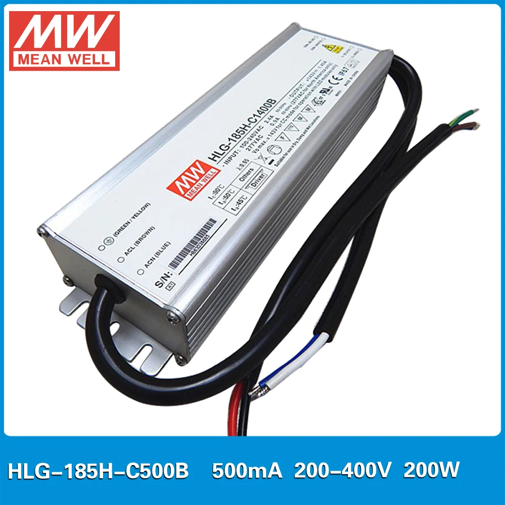 MEAN WELL constant current dimmable LED Power supply HLG-185H-C500B 200~400V 500mA 200W PFC waterproof dimming LED Driver 500mA MEAN WELL constant current dimmable LED Power supply HLG-185H-C500B 200~400V 500mA 200W PFC waterproof dimming LED Driver 500mA