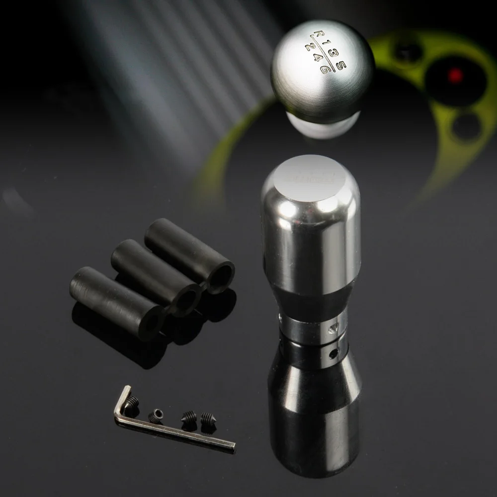 Universal Round Ergonomic Manual Stick Shift Knob Aluminum Finish on